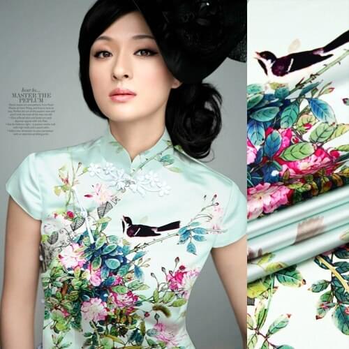 CNUM SP184 Pure Silk/ Backyard /Silk Fabric Printed Elastic 93% Silk 7% Spandex/ Width1.29yd Thickness19mm/ Unit: Meter