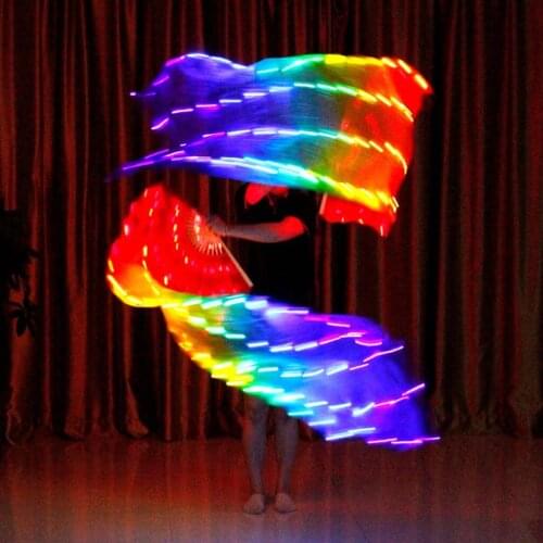 Colorful Silk Easy Folding LED Lights Belly Dance Fan Veils Stage Party Supplies