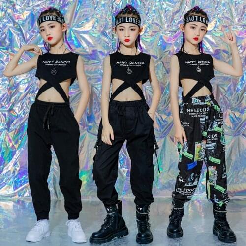 Kids Carnival Outfits Clothing Tops Tank Vest Streetwear Cargo Jogger Pants For Girls Jazz Hip Hop Dance Wear Costume Clothes
