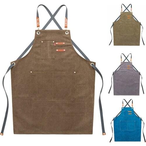 Sale-New Arrival Apron Canvas Food Service Women Aprons with Pocket Cooking Apron Chef Clothes Household Cleaning Accessories