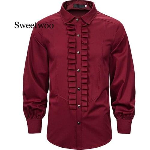 Gothic Steampunk Shirt Men Fashion Ruffles Pleated Retro Victorian Renaissance Shirts MensParty Blouse