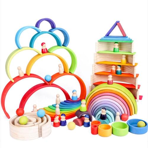 Montessori Toys Building Rainbow Wooden Toys Montessori Educational Wooden Toys Stacking Educational Toys For Children Kids Toys