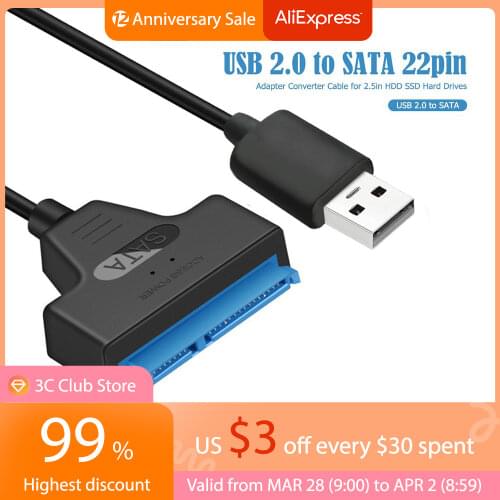 USB 2.0 to SATA 22pin Cable Adapter Converter Lines HDD SSD Connect Cord Wire for 2.5in Hard Disk Drives for Solid Disk Drive