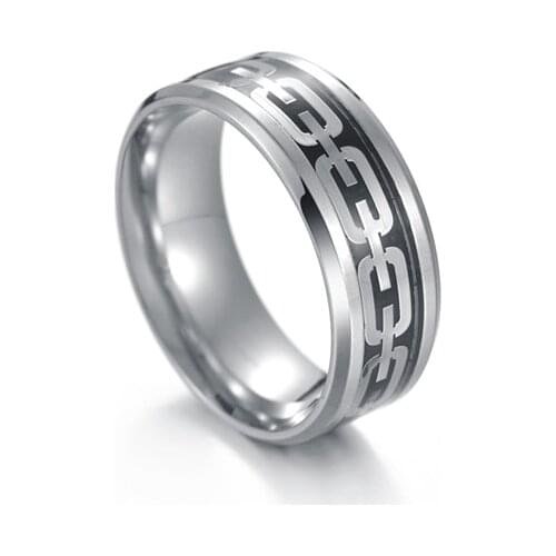 8mm Men Rings Stainless steel Ring Silver Color Chain Center Anniversary Wedding Band Men Fashion Jewelry