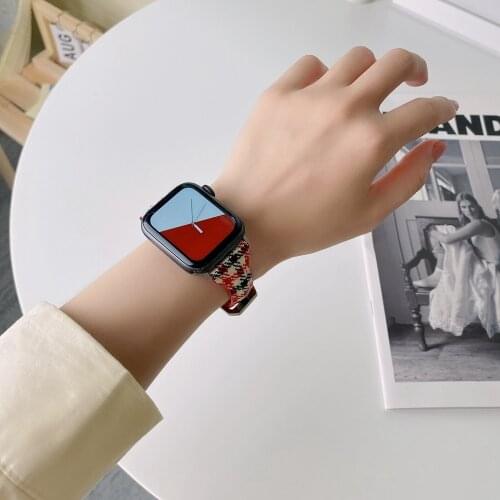 Houndstooth Leather Wristband for Apple Watch Strap 40mm 44mm Series 6SE Bracelet Loop for iWatch 5 4 3 2 38mm 42mm Slimmer Band