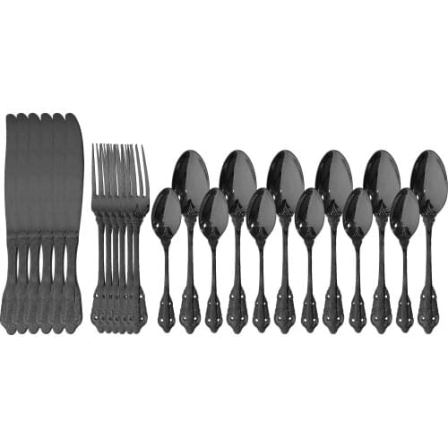24Pcs Western Black Dinnerware Cutlery Set 304 Stainless Steel Flatware Dinner Steak Knife Fork Teaspoon For Kitchen Party Gift