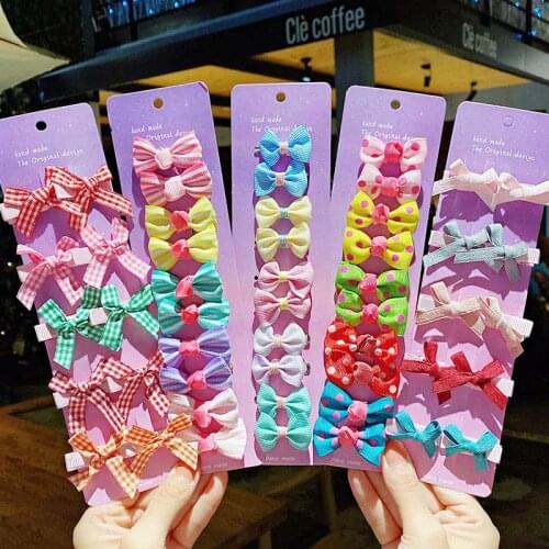 2020 New 10PCS/Set Girls Cute Colorful Bow Hair Clips Solid Color Cotton Baby Hairpins Barrettes Kids Hair Accessories