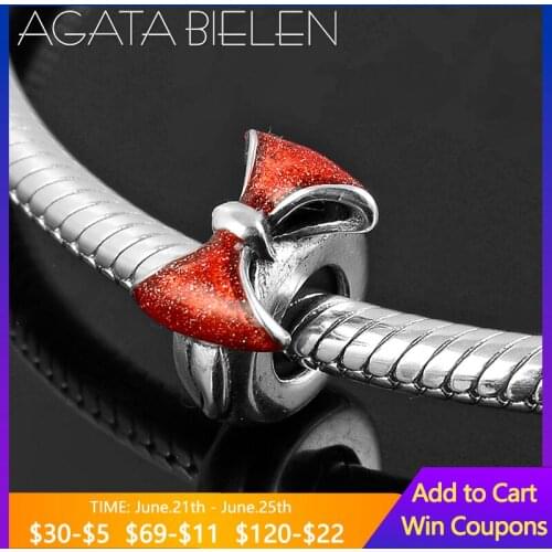 2019 New 925 Sterling Silver Red bow tie spacer stopper beads Fit Original europeu Charm Bracelet Jewelry making