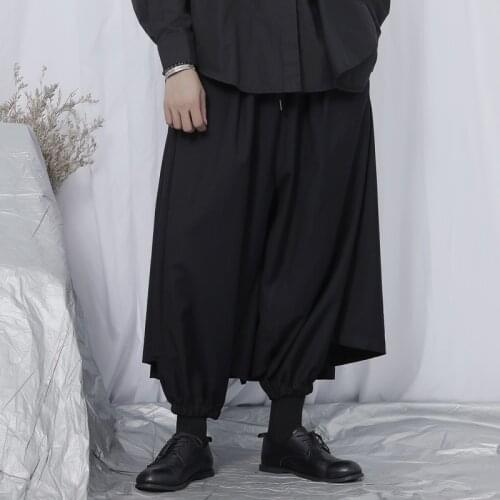 Original new casual pants mens loose wide-leg pants Yamamoto wind dark black tide mens skirt pants mens nine-point wide-leg p