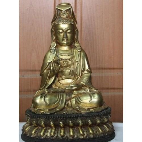 Song voge gem S1180 15" Tibet Buddhism Fane Copper Bronze Guanyin Bodhisattva Kwan-yin Buddha Statue