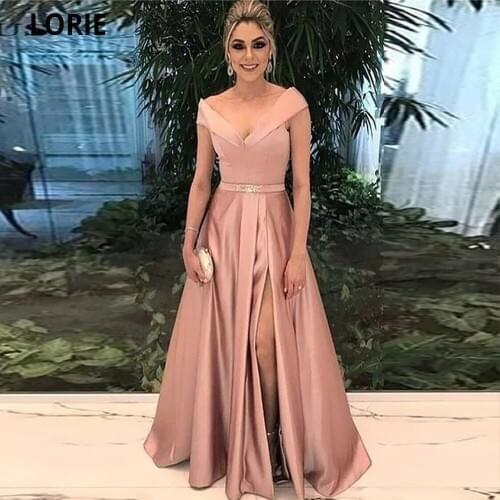 LORIE Off the Shoulder Evening Dresses Long for Women Girls 2020 V-neck Sleeveless Formal Party Evening Gowns Split Plus Size