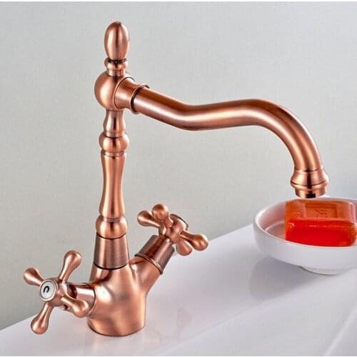 All copper red bronze retro hot and cold above counter basin single hole basin heightened European style faucet bathroom double