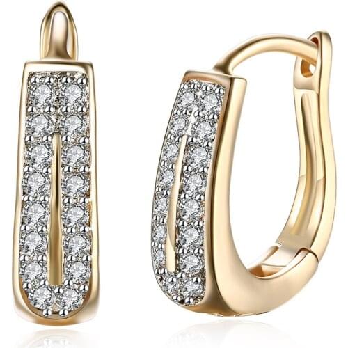 ZEMIOR Double Row Round Luxurious Stud Earrings Women Shine Clear Cubic Zirconia Earring Party Champagne Gold Fashion Jewelry