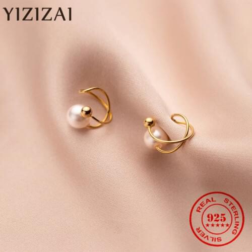 YIZIZAI Fashion Gold Pearl Clip Earring For Women Without Piercing Puck Rock S925 Sterling Silver Ear Cuff Girls Jewerly Gifts