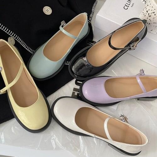 MEZEREON Mary Jane Shoes Women Flats Round Toe Buckle Strap Gothic Lolita Shoes Korea Style Patent Leather chaussure femme