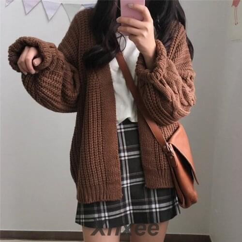 New Autumn Knit Sweater Women 2019 Fashion Harajuku Loose Warm Cardigan Women College Casual Long Sleeve Winter Coat Xnxee