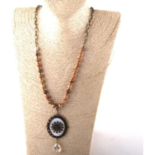 New Styles MOODPC Fashion Jewelry Natural Stone Long Chain Crystal Pendant Necklaces For Women Ethnic Necklace