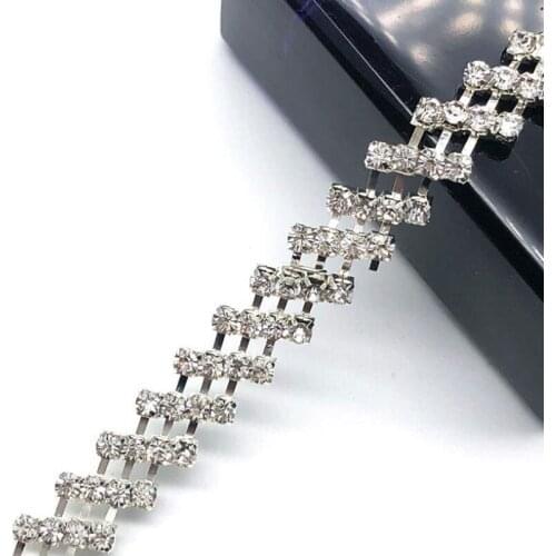 10Yards Clear Stones Silver Plating Rhinestone Trim for Clothing and Bridal Bouquet Embellishments