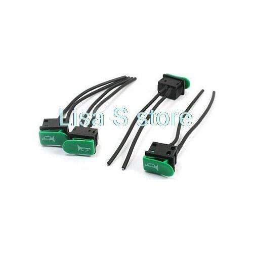 4 x DC12V Momentary SPST Green Horn Button Rocker Shaped Switches w Leads