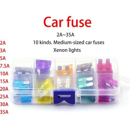 50PCS Car Fuses 2A 3A 5A 7.5A 10A 15A 20A 25A 30A 35A Amp with Box Clip Assortment Auto Blade Type Fuse Set Truck