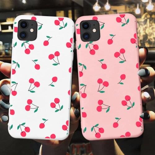 7 8 plus X Xs 6 6S plus SE2020 Soft TPU Silicone soft Pink Cherries Cherry phone case cover for iPhone 12 11 Pro Max XR black