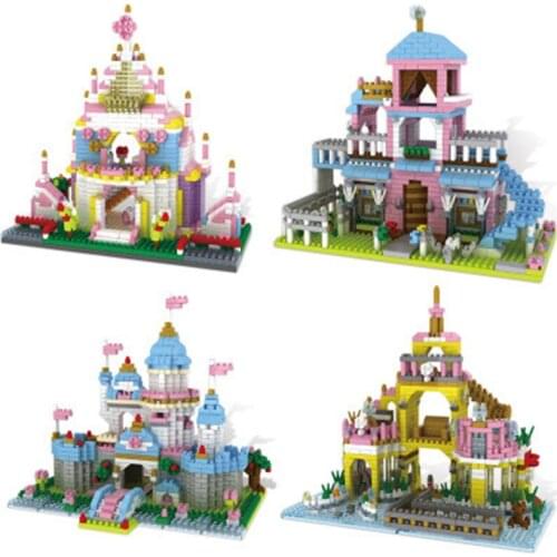 Diamond Mini Pink Princess Romantic castle Construction Small Size DIY Educational Building Blocks Toys Children girls Gifts