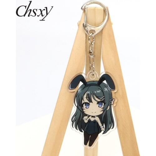 Anime Cute Rascal Does Not Dream of Bunny Girl Keychain Kawaii Sakurajima Mai Acrylic Figures Keyring Bag Pendant for Otaku Gift