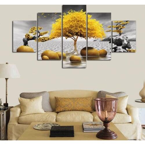 Unframed 5 Pieces Luxury Golden Tree Canvas Art Painting Prints Modern Wall Decorative Posters for Living Room Office Home Decor