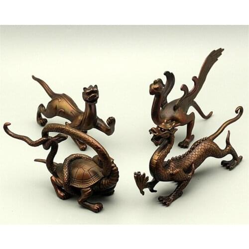 BSTFAMLY Pure copper quartet mythical beast ornaments spirit beasts ornaments blue dragon white tiger suzaku basalt O01