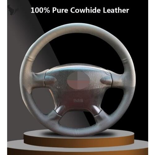 Black Genuine Leather Car Steering Wheel Cover for Honda CRV CR-V 2003 2004 2005 2006