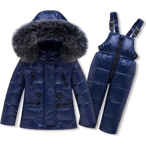 -30 Russia Winter Jacket for Girls Boys Coats Outerwear Warm Duck Down Kids Boy Clothes Parka + Overalls Ski Snowsuit
