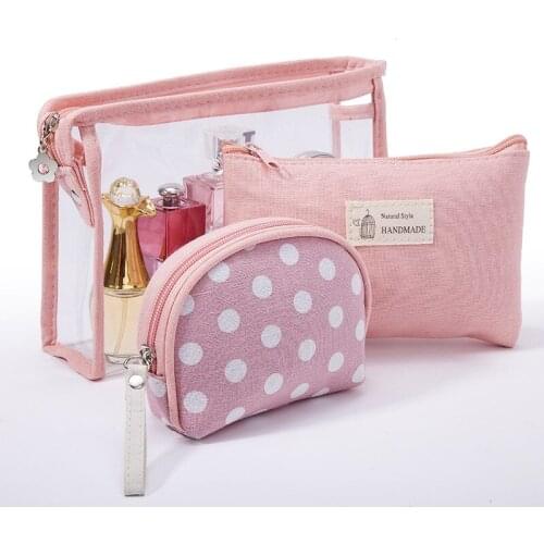 3pcs/set PVC Transprent Travel Canvas Storage Bag Portable Polka Dots Toiletries organizer bag Skin Care Products Pack Bag