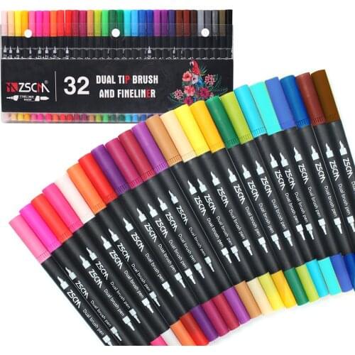 32 Color Double Head Marker Pen Soft Bristle Brush Watercolor Paint Brush Pen Set for School Art Painting Drawing Hook Pen Gift