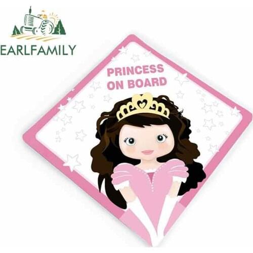 EARLFAMILY 13cm x 12cm Car Styling Personalized Pink Brunette Hair Princess on Board Car Sticker Kleine Prinzess Graphic