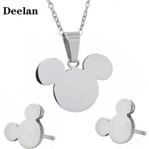 Deelan European American fashion Mickey Pendant Necklace Earrings for Women Jewelry Sets Austria Crystal Girl Gift Drop shipping