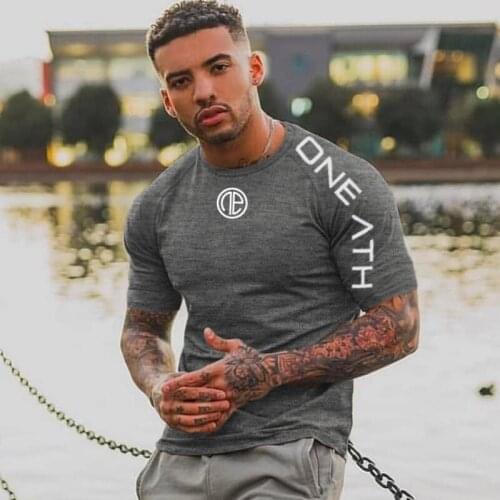 Running T Shirt Men Summer Sport Man Joggers Gyms slim fit Tops Sportwear Fitness Tshirt Male Cotton Shirt Bodybuilding Tops