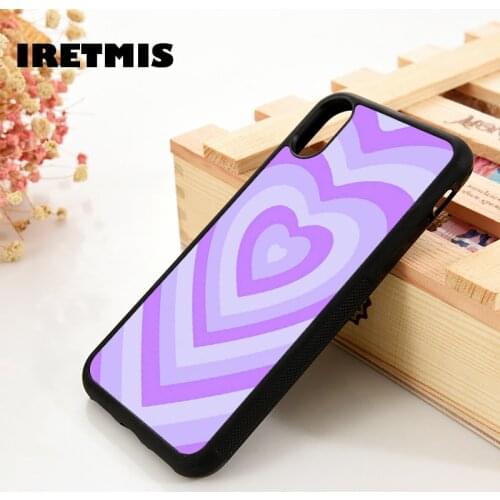 Iretmis 5 5S SE 6 6S TPU Silicone Rubber Phone Case Cover for iPhone 7 8 Plus X Xs 11 12 MINI Pro Max XR Purple Heart Circle