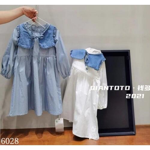 2021 Korea style girls denim patchwork dress fashion cotton autumn girls dresses kids clothes 4-10 years d