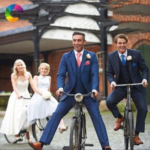 Royal/Navy Blue Slim Fit Wedding Suits for Men Groom Wear 3 Pieces (Jacket+Pants+Vest) Groomsman Suits Blazer Costume Best Man