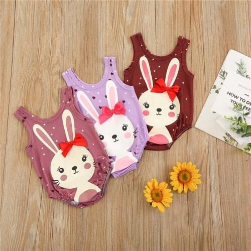 Baby Girls Swimsuit Cartoon Bunny Print Sleeveless Bodysuit One-piece Suit for Vacation Swimming Beach 2021 Kids Swimwear