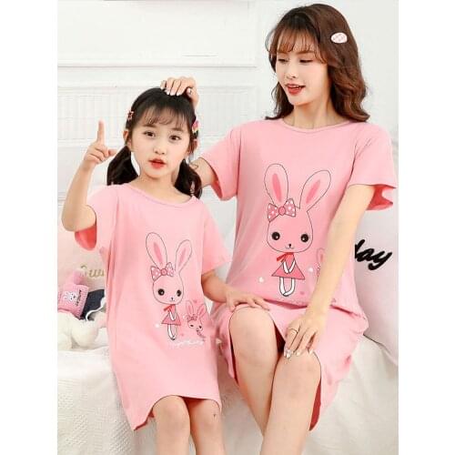 Summer Girl Outfit Parent-child Pajamas Mom and Daughter Dress Cotton Short-sleeved Nightdress Family Matching Clothes Dress