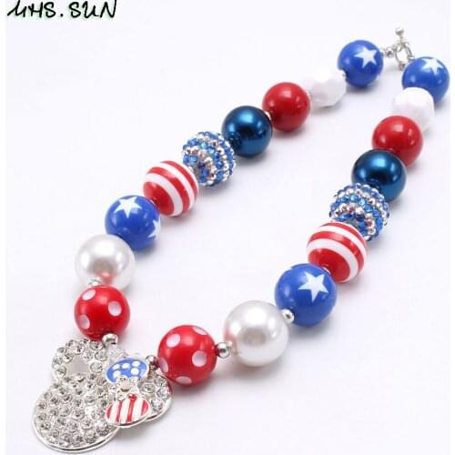 MHS.SUN DIY baby kids chunky bubblegum beaded necklace fashion rhinestone cartoon pendant necklace for girls party gift 1pc/lot