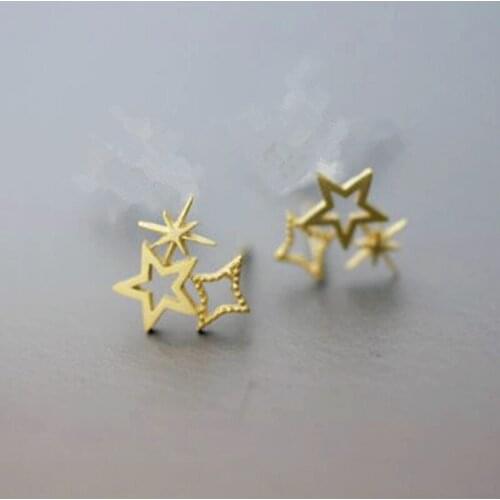 Fashion Pentagram studs earrings Cute Three styles of star design combined earrings Suitable for Women