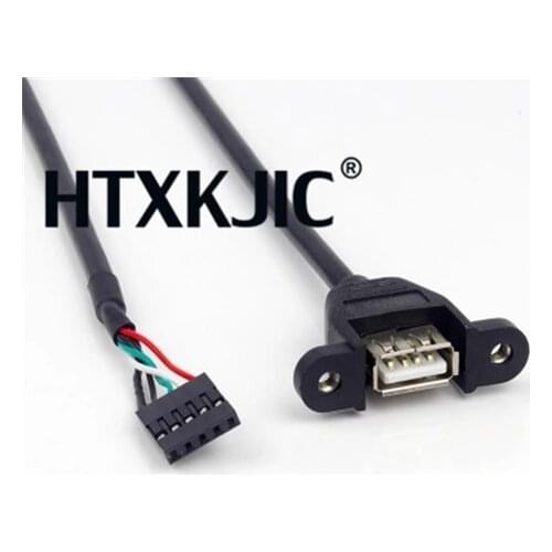 Newest Connector 2.54mm 5pins female to USB A 2.0 female extension cable panel mount screw ear holes 35cm cord Baffle line