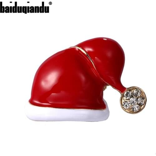 Baiduqiandu Brand New Arrival Red Enameled Christmas Hat Brooch Pins for Xmas