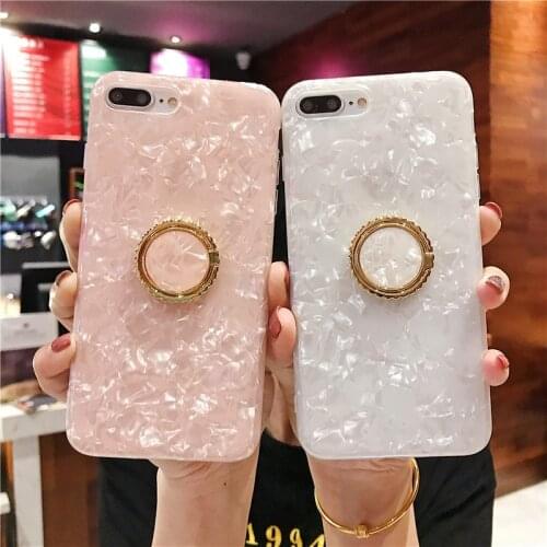 New Conch Shell Stand Holder Phone Cases for IPhone 11 12 Pro Max 6S 7 8 Plus XR XS Max X Case Back Cover Coque with Ring Capa