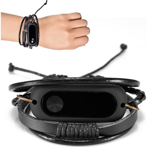 Kinganda New Fashion Leather Bracelet Strap Replacement For Xiaomi Mi Band 2 Smart Wristband Black Hot Hot 18Mar28