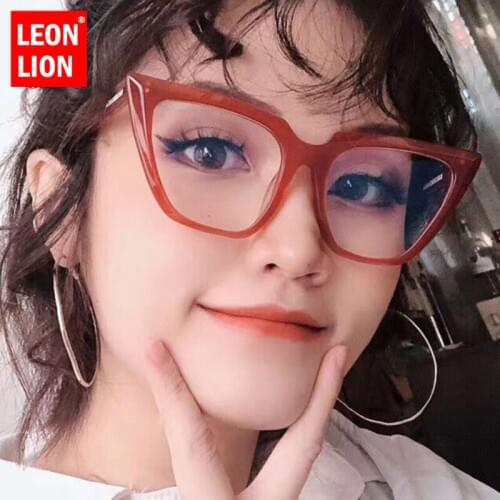 LeonLion Fashion New Retro Cat Eye Glasses Frame Womens Eyeglasses Brand Designer Anti-blue Light Flat Mirror Oculus Feminino
