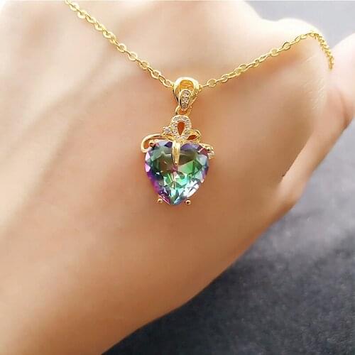 ORZTOON Fashion Rainbow Lovely Heart Pendant Necklaces for Women Light Luxury Gold Color Copper Necklace Trendy Female Jewelry