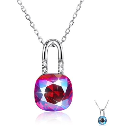 SILVERHOO 925 Sterling Silver Necklace For Women Austria Crystal Lock Exquisite Pendant Chain Women Birthday Party Fine Jewelry